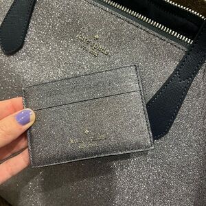 kate spade navy glitter tote bag and card holder set